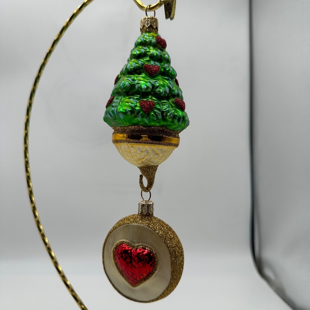 1999 Patricia Breen 2 PC Ornament-FIVE GOLDEN RING Tree w/hook rd disc heart‎